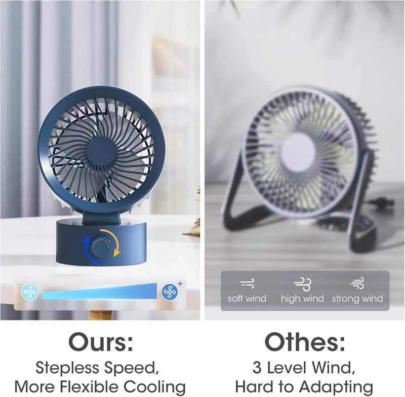 KinYiLO USB Desk Fan Small Quiet, Stepless Speed Flexible Adjust Mini Fans for Home Office Dorm Desktop, Portable Travel Fan Personal Cooling, Plug In USB Powered, Blue - Image 4